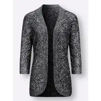 Sieh an! Ajour-Strickjacke in schwarz-ecru-meliert | Gr.: 42