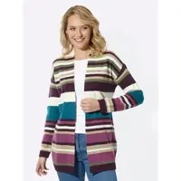 Sieh an! Strickjacke SIEH AN "Long-Strickjacke Longstrickjacke", Damen, Gr. 38, bunt (aubergine, violett, geringelt), Strick, , Sportlich, V-Ausschnitt, Strickjacken Strickjacke