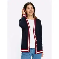 Sieh an! Strickjacke SIEH AN "Strickjacke Strickjacke", Damen, Gr. 54, blau (marine, rot), Modisch, V-Ausschnitt, Strickjacken Strickjacke