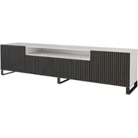 ALTDECOR TV-Schrank NOA-2-S mit Gefrästen Fronten 200x53x41 Lowboard, TV Möbel, TV Cabinet, Fernsehtisch, Fernseher Schrank, TV Kommode, TV Tisch, TV Sideboard, TV Board - Weiß / Schwarz