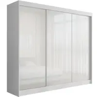 ALTDECOR Kleiderschrank mit Lacobel-Schiebetüren, kugelgelagerte Führungsschienen und Aluminium-Leisten - PEKA - 250 cm Weiß / Weiß