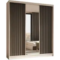 ALTDECOR Kleiderschrank mit Spiegel und Schiebetüren, kugelgelagerte Führungsschienen und Aluminium-Leisten - LAMELO - 180 cm - Weiß/Grau/Grau