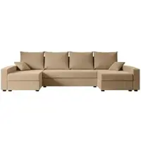 ALTDECOR Ecksofa mit Schlaffunktion und Bettkasten Corner Sofa Eckcouch Couch U-Form universal, links/rechts angeordnet Schlafcouch Ausziehbar Wohnlandschaft ALESIA-U - 301x140x90cm Beige