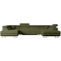 ALTDECOR Ecksofa in U-Form mit Schlaffunktion und Bettkasten GUSA-U - 342x202x107 cm Grün - Corner Sofa Bett Eckcouch Couch L-Form Schlafcouch Ausziehbar Wohnlandschaft Schlafsofa Cauchsofa