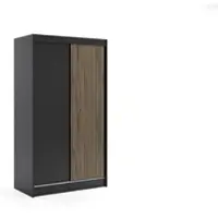 ALTDECOR Kleiderschrank mit Lamel-Schiebetüren, kugelgelagerte Führungsschienen und Aluminium-Leisten - VILO - 120 cm - Schwarz/Lamelle Eiche Wotan