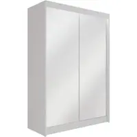 ALTDECOR Kleiderschrank mit Spiegel und Schiebetüren, kugelgelagerte Führungsschienen und Aluminium-Leisten, LED-Beleuchtung (weiß + 16 Farben) und Fernbedienung 150 cm Weiß