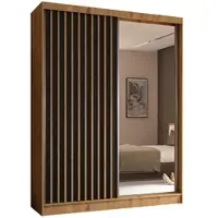 ALTDECOR Kleiderschrank mit Spiegel und Schiebetüren, kugelgelagerte Führungsschienen und Aluminium-Leisten - LAMELO - 160 cm - Artisan/Schwarz /Artisan