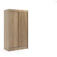 ALTDECOR Kleiderschrank mit Lamel-Schiebetüren, kugelgelagerte Führungsschienen und Aluminium-Leisten, LED-Beleuchtung und Fernbedienung - VILO - 120 cm - Sonoma Eiche/Sonoma Eiche/Lamelle Eiche Wotan