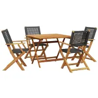 vidaXL 5-tlg. Garten-Essgruppe Schwarz Poly Rattan und Massivholz