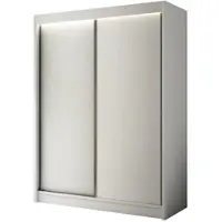 ALTDECOR Kleiderschrank mit furnierten Schiebetüren, kugelgelagerte Führungsschienen und Aluminium-Leisten, LED-Beleuchtung (weiß + 16 Farben) und Fernbedienung 150 cm Weiß