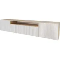 ALTDECOR TV-Schrank mit Gefrästen Fronten 200x40x41 Lowboard hängend, TV Möbel, TV Cabinet, Fernsehtisch, Fernsehschrank, TV Kommode, TV Tisch, TV Sideboard, TV Board - Artisan / Weiß