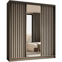 ALTDECOR Kleiderschrank mit Spiegel und Schiebetüren, kugelgelagerte Führungsschienen und Aluminium-Leisten - LAMELO - 180 cm - Grau/Grau/Weiß