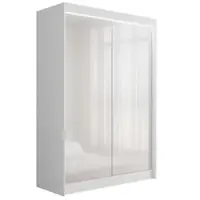 ALTDECOR Kleiderschrank mit Lacobel-Schiebetüren, kugelgelagerte Führungsschienen und Aluminium- Leisten, LED-Beleuchtung (weiß + 16 Farben) und Fernbedienung - PEKA - 150 cm Weiß / Weiß