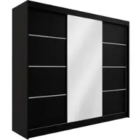 ALTDECOR Kleiderschrank mit Spiegel und Schiebetüren, kugelgelagerte Führungsschienen und Aluminium-Leisten - PAOKI - 250 cm Schwarz