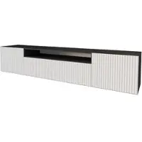 ALTDECOR TV-Schrank NOA-2-W mit Gefrästen Fronten 200x40x41 Lowboard hängend, TV Möbel, TV Cabinet, Fernsehtisch, Fernsehschrank, TV Kommode, TV Tisch, TV Sideboard, TV Board - Schwarz / Weiß
