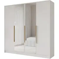 ALTDECOR Kleiderschrank mit Spiegel LESE - 200x200x51 Weiß Schrank Garderobenschrank Mehrzweckschrank mit modernen glatte Fronten
