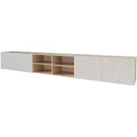 ALTDECOR TV-Schrank ZENO-W mit Gefrästen Fronten 3x100x40x40 Lowboard hängend, TV Möbel, TV Cabinet, Fernsehtisch, Fernsehschrank, TV Kommode, TV Tisch, TV Sideboard, TV Board - Artisan / Weiß