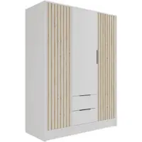 ALTDECOR Kleiderschrank mit selbstschließenden, Lamellentüren, Lamellen, Flügeltüren - NELIA - 150 cm Weiß / Artisan