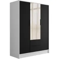 ALTDECOR Kleiderschrank mit Spiegel und Flügeltüren, Garderobenschrank mit viel Stauraum, Vielseitiger Drehtürenschrank, Schrank KOLIN 150x200 cm Weiß Schwarz