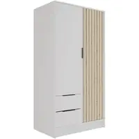 ALTDECOR Kleiderschrank mit selbstschließenden, Lamellentüren, Lamellen, Flügeltüren - NELIA - 100 cm Weiß / Artisan