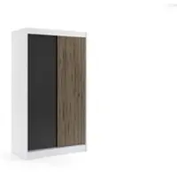 ALTDECOR Kleiderschrank mit Lamel-Schiebetüren, kugelgelagerte Führungsschienen und Aluminium-Leisten - VILO - 120 cm - Weiß/Lamelle Eiche Wotan