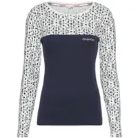 Kangaroos Langarmshirt , Damen, Gr. 44/46, blau (dunkelblau, weiß), Rippware, Obermaterial: 100% Baumwolle, figurbetont hüftbedeckend, Rundhals, Shirts Langarmshirt, mit Print, Topseller