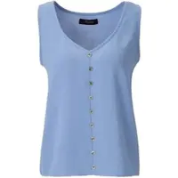 Aniston Blusentop CASUAL, Damen, Gr. 46, blau, Web, Obermaterial: 100% Polyester, Leinenoptik, unifarben, lässig geschnitten hüftlang, V-Ausschnitt, Blusen Blusentop, in Leinen-Optik