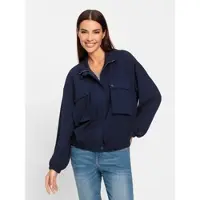 HEINE Shirtjacke "Jersey-Jacke Sweatjacke mit Blasebalg-Taschen", Damen, Gr. 48, blau (marine), Modisch, Shirts Shirtjacke
