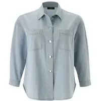 Aniston Plus Jeansbluse , Damen, Gr. 50, blau (bleached), Web, Obermaterial: 100% Baumwolle, unifarben, oversize Po-bedeckend, mit Druckknopf, Blusen Jeansbluse, großzügig geschnitten