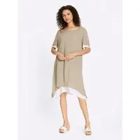 HEINE Sommerkleid "Kleid Sommerkleid im Lagen-Look", Damen, Gr. 42, N-Gr, beige (schlamm), Modisch, Rundhals, Kleider Sommerkleid
