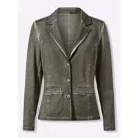 HEINE Sweatblazer "Sweatblazer Sweatblazer mit Ziersteinen", Damen, Gr. 46, grau (khaki), Sweatware, , Modisch, Blazer Sweatblazer