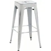 CLP Barhocker Joshua I Stapelbarer Tresenhocker aus Metall I Barstuhl mit Fußstütze I Sitzhöhe 76 cm I Stapelhocker, Farbe: antik weiß