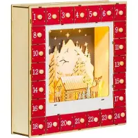 OEM Kerstkalender mit LED-Beleuchtung, 24 Fächer, MDF, 34 x 7 x 34 cm, rot