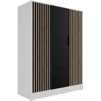 ALTDECOR Kleiderschrank mit selbstschließenden, Lamellentüren, Lamellen, Flügeltüren - NELIA - 150 cm Weiß / Schwarz / Artisan