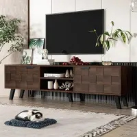OEM Moderner TV-Ständer mit 2 Türen und 2 offenen Fächern – 160,5 x 35,5 x 45 cm, braun