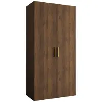 MEBLE KRYSPOL Schrank 100x202x52 cm mit Kleiderstange, 2xTür, BARI, Warmia-Nuss, Griff Gold