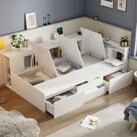 ALFORIGO Kinderbett 90 x 200 cm mit Plattenrahmen und Schubladen, Einzelbett mit Bücherregal, Bettkasten und Aufbewahrungsschrank; Stauraumbett in Weiß