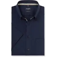 Olymp Kurzarmhemd "Luxor", Herren, Gr. 40, N-Gr, marine, Web, Obermaterial: 100% Baumwolle, normal, Hemden Kurzarmhemd, Businesshemd, modern fit, Button-down-Kragen