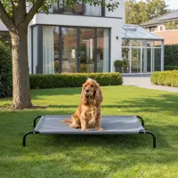 Belviona Hundeliege erhöht, wetterfestes Outdoor-Hundebett mit stabilem Metallrahmen, atmungsaktiv & pflegeleicht, 106x62 cm, grau