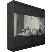ALTDECOR Kleiderschrank mit Spiegel und Schiebetüren, kugelgelagerte Führungsschienen und Aluminium-Leisten, mit LED-Beleuchtung und Fernbedienung - CELI - 200 cm - Schwarz
