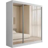 ALTDECOR Kleiderschrank mit Spiegel und Schiebetüren, Garderobenschrank mit viel Stauraum, Schwebetürenschrank, Schrank V2-URBANO 215x200 cm Weiß