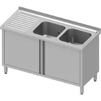 Stalgast Spülschrank mit Flügeltüren 1200x700x850 mm, mit zwei Becken rechts, mit Aufkantung, verschweißt