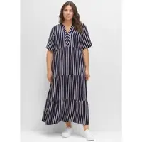Sheego Maxikleid "Maxikleid Maxikleid mit Streifenmuster", Damen, Gr. 48, N-Gr, bunt (nachtblau, gestreift), Sportlich, V-Ausschnitt, Kleider Maxikleid, mit weit schwingendem Rockteil