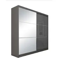 Beautysofa Schrank mit Schwebetüren VIVA 200cm - Kleiderschrank mit Schubkasteneinsätze & Kleiderstangen (Graphit)