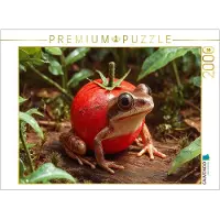 CALVENDO Puzzle , Frosch mit Tomate | 2000 Teile, zusammengefügte Größe: 90 x 67 cm | Fotopuzzle für stundenlangen Spaß