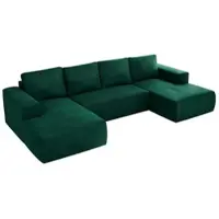 MKS Meble Sofa mit Schlaffunktion - Ecksofa mit Schlaffunktion und Bettkasten - Sofa 5 Sitzer - Schlafsofa - Couch - Schlafsofa mit Bettkasten - Trentino U - Dunkelgrün Velvet