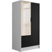 ALTDECOR Kleiderschrank mit Spiegel und Flügeltüren, Garderobenschrank mit viel Stauraum, Vielseitiger Drehtürenschrank, Schrank KOLIN 100x200 cm Weiß Schwarz