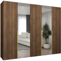 MEBLE KRYSPOL , Kleiderschrank Spiegel, 250x202x52, Warmia-Nuss, Griff Gold
