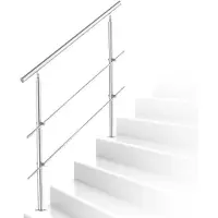 OEM Trappeleiterung 160 cm mit 2 Querstangen aus Edelstahl, Silberfarbe, einfach zu installieren, Set für alle Treppen