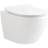 BELVIT Wand WC randlos, Weiß glänzend, D-Form & 49 cm verkürzt - Hänge-Toilette spülrandlos mit Duroplast Soft-Close WC-Sitz abnehmbar